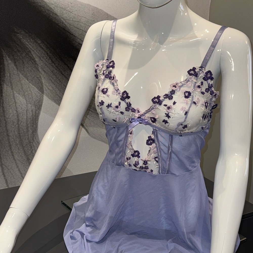 Elegant Purple Floral Lace Nightie